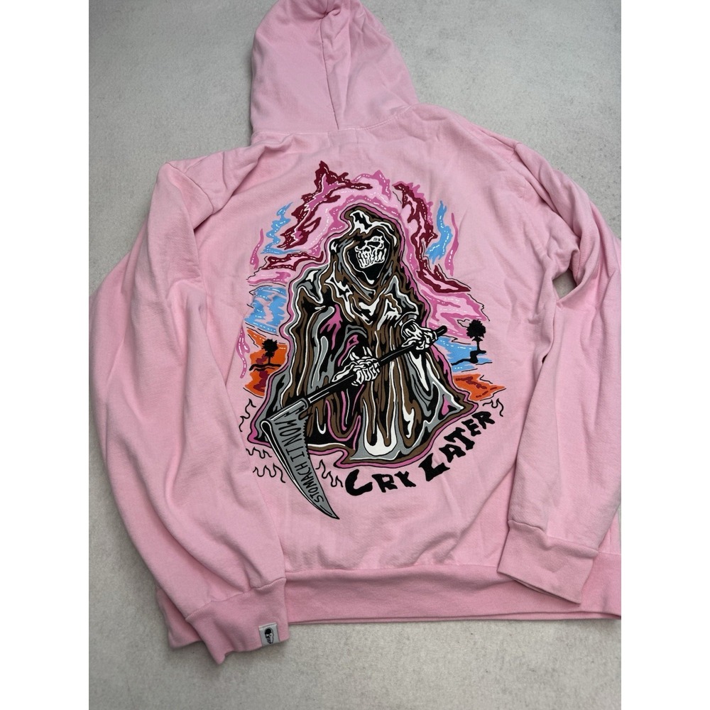 Warren Lotas‎ Cry Later Pink Reaper Men's Streetwear Pullover Hoodie Size Large
